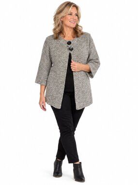 AB Studio Womens M Gray Marled Knit Cardigan 2 Button Snap Front